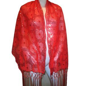 Red Lace Sequins Shawl Scarf Evening Wrap NEW special ocassion holiday